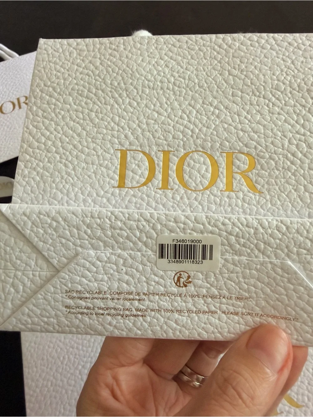 Dior White and Gold Branded Gift Bags with Satin Ribbons